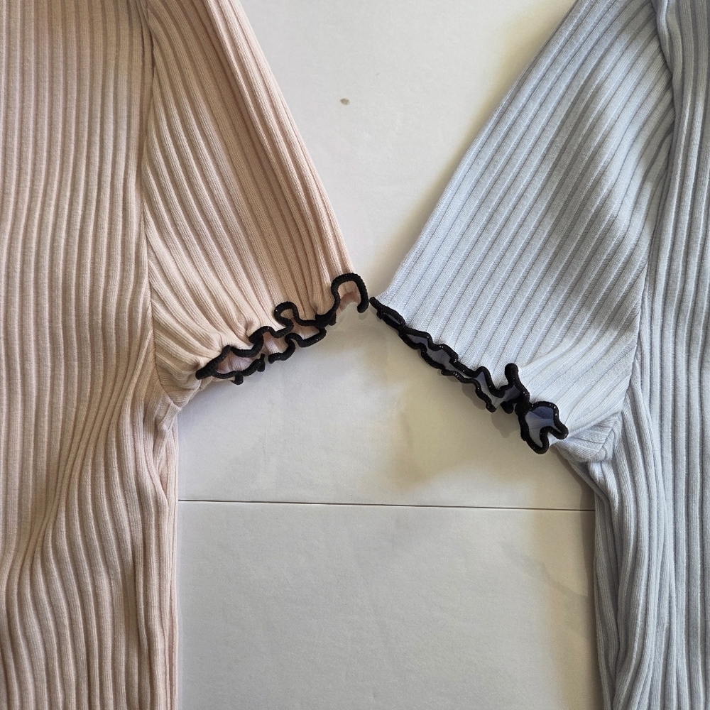 Two Ribbed Square Neck Tops - Black Trim - Picture 8 of 10